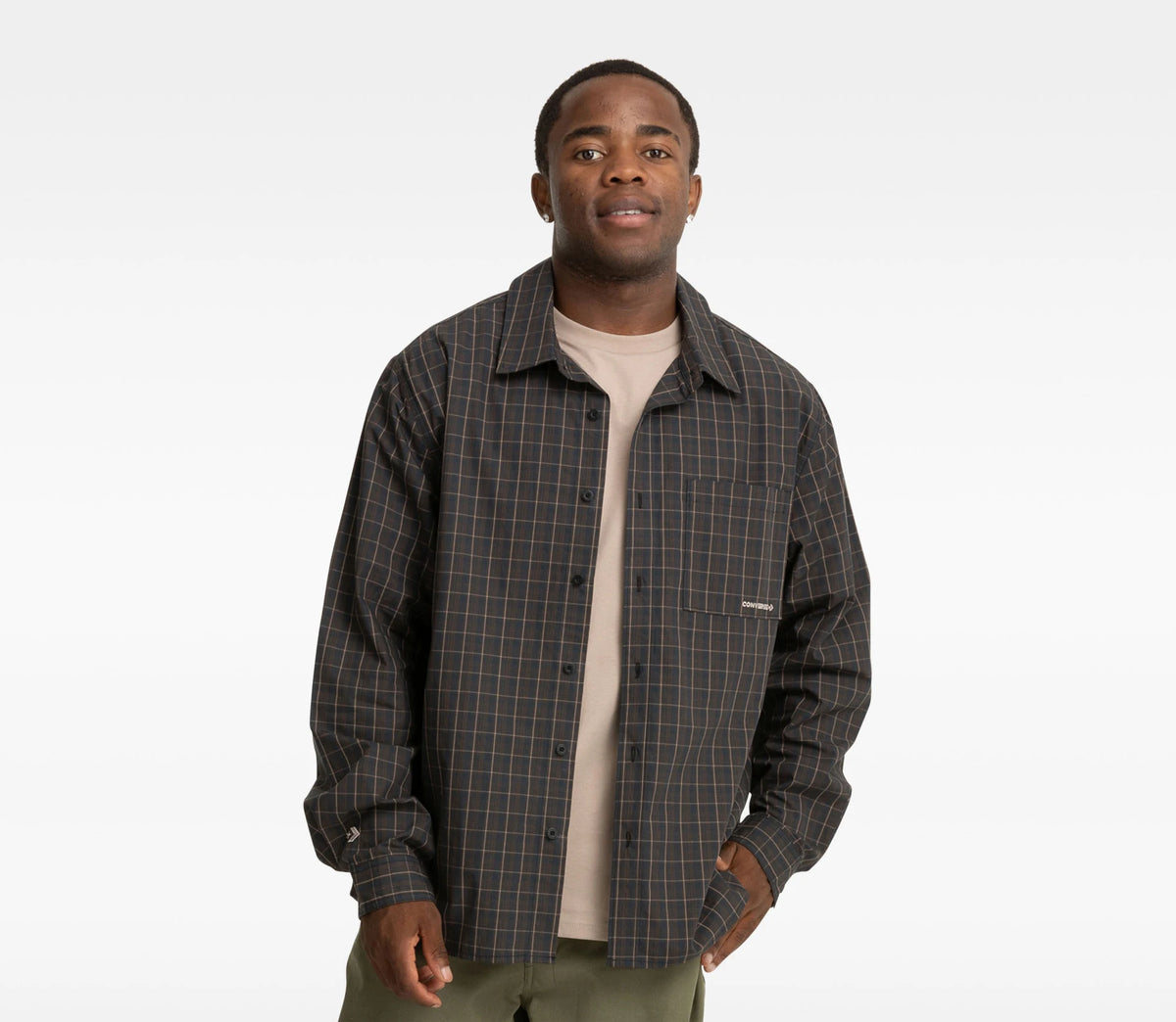 Mens Converse Basic Plaid Woven Shirt Converse Black Multi Jimmys Skate Street