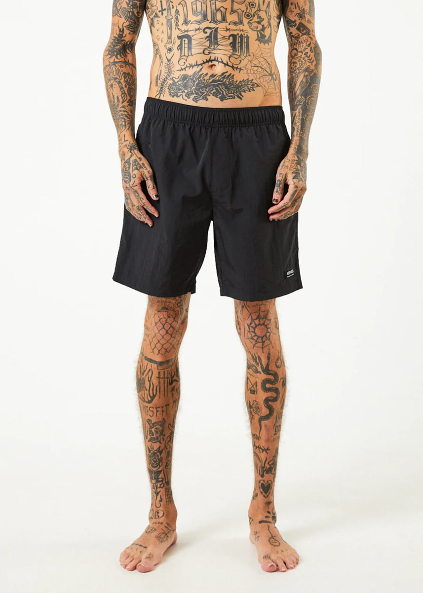 Afends Mens Baywatch Vortex Recycled Elastic Waist Shorts Black Jimmys Skate Street