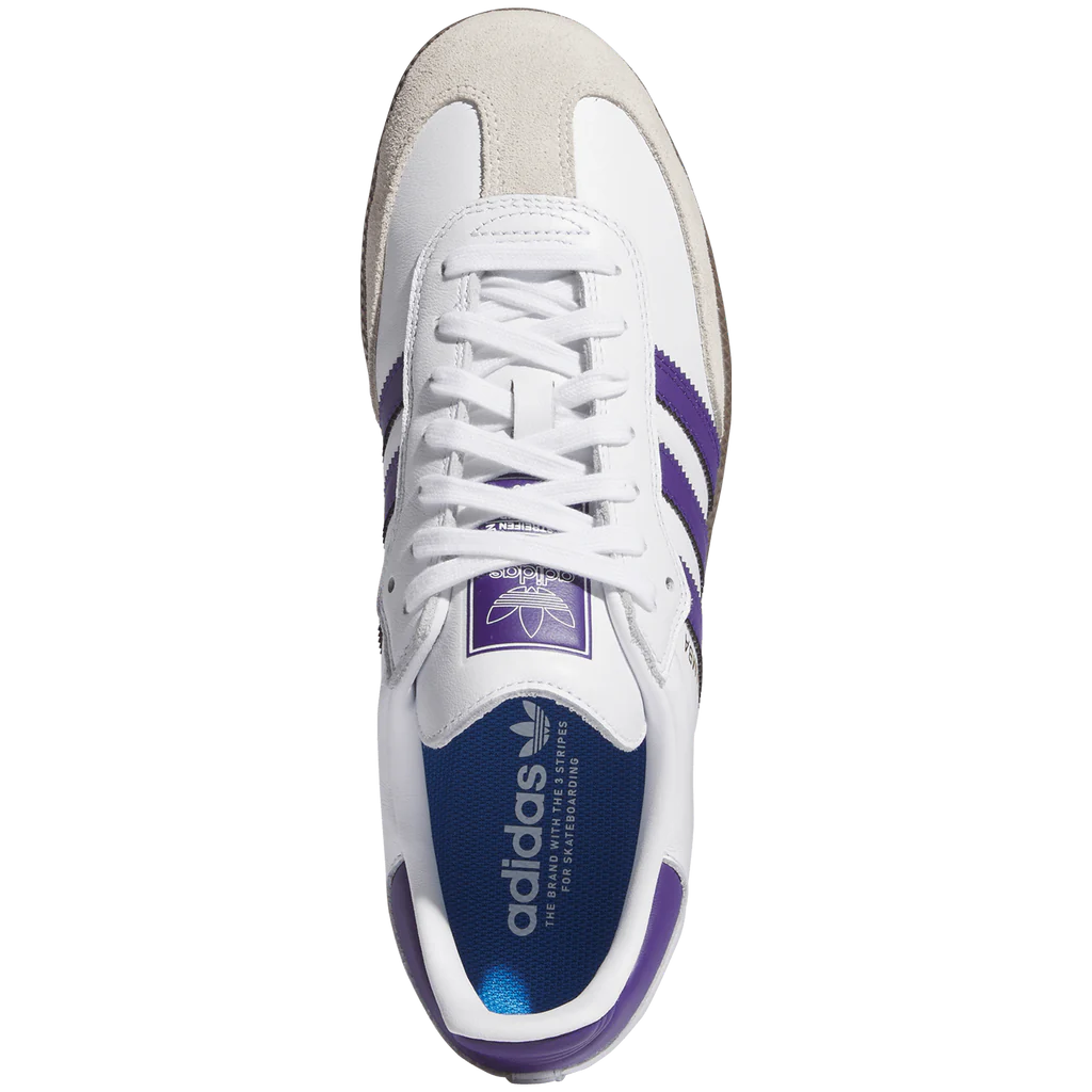 Adidas Samba ADV Shoes - Cloud White / Collegiate Purple / Gold Metall Jimmys Skate & Street Adidas Samba ADV Shoes - Cloud White / Collegiate Purple / Gold Metall Jimmys Skate & Street