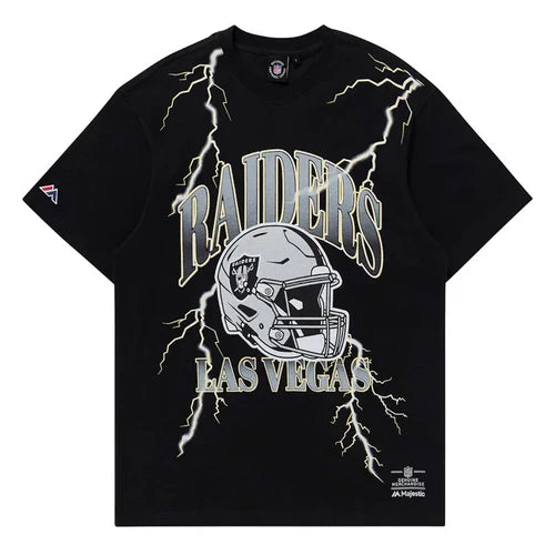 Majestic NFL Las Vegas Raiders Team Helmet Lightning Adult T-Shirt